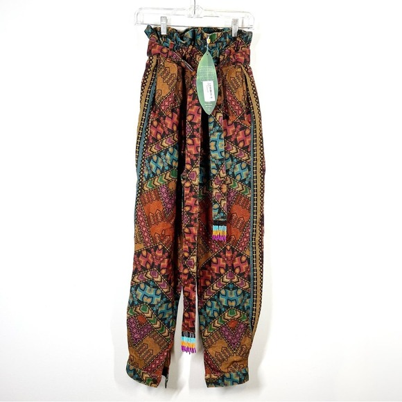 FARM RIO NWT Yawanawa Stripes Paperbag Pants Beaded Anthropologie New Small - Picture 2 of 11